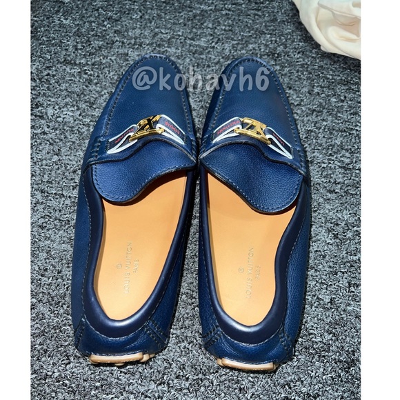 Authentic Louis Vuitton Hockenheim Loafers Leather Navy Blue Size 7 Mens - Picture 4 of 9